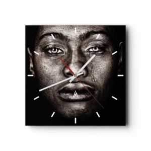 Wanduhr - Glasuhr - Porträt eines Gesichts mit einer einzelnen Träne auf schwarzem Hintergrund - 30x30cm - Eine Träne - Moderne Wanddekoration für Wohnzimmer und Schlafzimmer ARTTOR