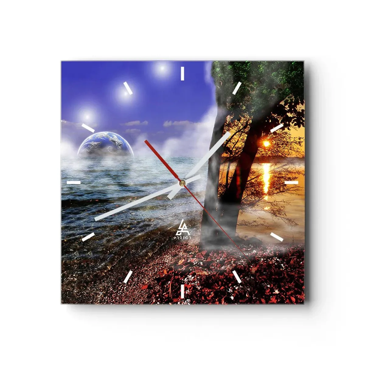 Wanduhr - Glasuhr - Surreale Landschaft - Einheit der Natur - 40x40 cm