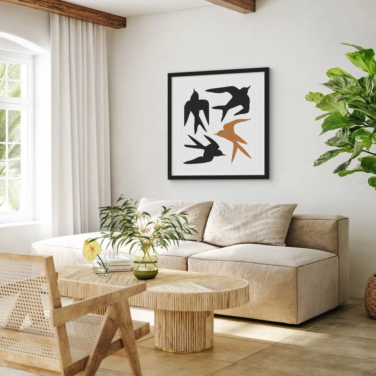 Poster in einem schwarzem Rahmen - Schwalbenspaß - 30x30 cm