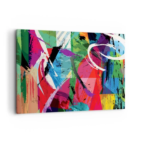 Bild auf Leinwand - Leinwandbild - Farbenfrohe Abstraktion mit dynamischen Pinselstrichen - 100x70cm - Schnell, spritzig und springt - Moderne Wanddekoration für Wohnzimmer und Schlafzimmer ARTTOR