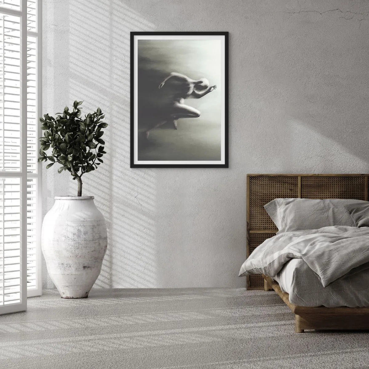 Poster in einem schwarzem Rahmen - Eine abstrakte Figur in Bewegung in monochromen Tönen. - 50x70cm - Unwiderstehlich - Moderne Wanddekoration für Wohnzimmer und Schlafzimmer ARTTOR