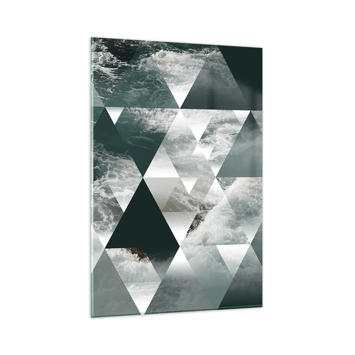 Glasbild - Bild auf glas - Geometrisches Muster mit Wellenmotiv in Grüntönen - 80x120cm - Kristallperspektive - Moderne Wanddekoration für Wohnzimmer und Schlafzimmer ARTTOR