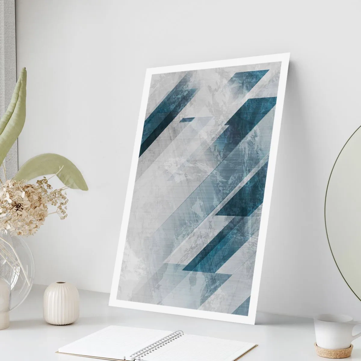 Poster - Geometrie in Blau- und Grautönen - 50x70cm - Räumliche Komposition - graue Bewegung - Moderne Wanddekoration für Wohnzimmer und Schlafzimmer ARTTOR