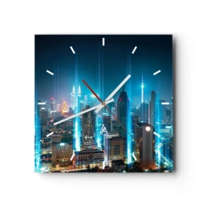 Wanduhr - Glasuhr - Eine moderne Stadt bei Nacht mit futuristischen Lichtakzenten. - 30x30cm - Auf Berliner Art gegen den Himmel - Moderne Wanddekoration für Wohnzimmer und Schlafzimmer ARTTOR
