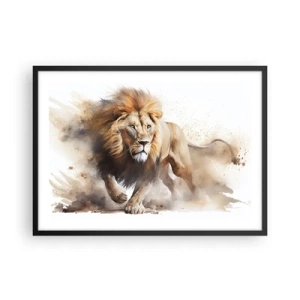 Poster in einem schwarzem Rahmen - Ein dynamisches Porträt eines Löwen in natürlichen Farben. - 70x50cm - Der König zog um - Moderne Wanddekoration für Wohnzimmer und Schlafzimmer ARTTOR