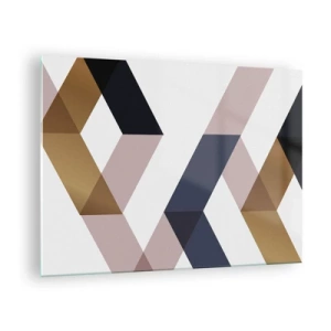 Glasbild - Bild auf glas - Geometrisches Muster in Gold- und Beigetönen - 70x50cm - Ebenen und Winkel - Moderne Wanddekoration für Wohnzimmer und Schlafzimmer ARTTOR