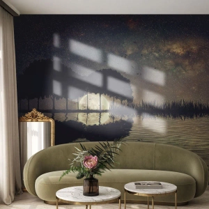 Fototapete Standard Eco - Eine stimmungsvolle Nachtlandschaft mit dem Mond, der sich im Wasser spiegelt - 100x70cm - Nacht am Ende der Welt - Moderne Wanddekoration für Wohnzimmer und Schlafzimmer ARTTOR