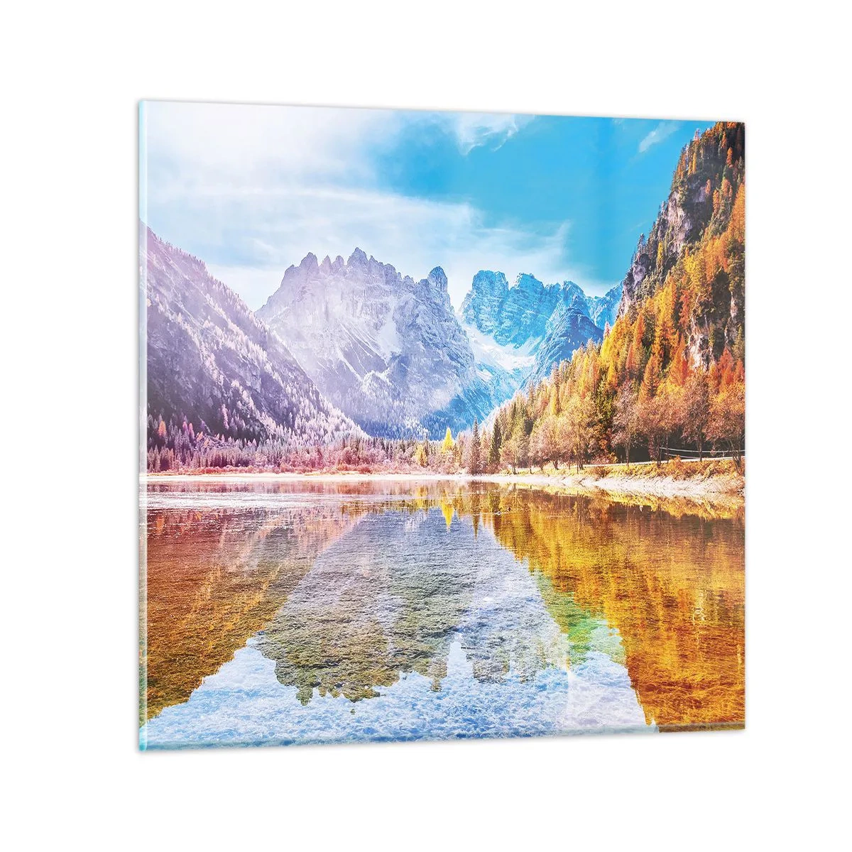 Glasbild - Bild auf glas - Und in den Bergen ist es schon Herbst - 70x70 cm