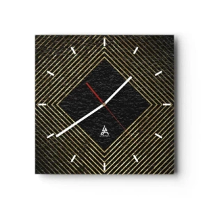 Wanduhr - Glasuhr - Schwarzer Hintergrund mit einem geometrischen Muster aus goldenen Linien - 30x30cm - Geometrie im glamourösen Stil - Moderne Wanddekoration für Wohnzimmer und Schlafzimmer ARTTOR