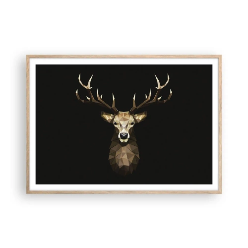 Poster in einem Rahmen aus heller Eiche - Kubistischer Hirsch - 100x70 cm