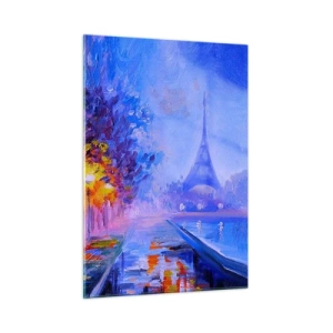 Glasbild - Bild auf glas - Abendspaziergang in Paris mit Eiffelturm - 50x70cm - Ein Traumspaziergang - Moderne Wanddekoration für Wohnzimmer und Schlafzimmer ARTTOR