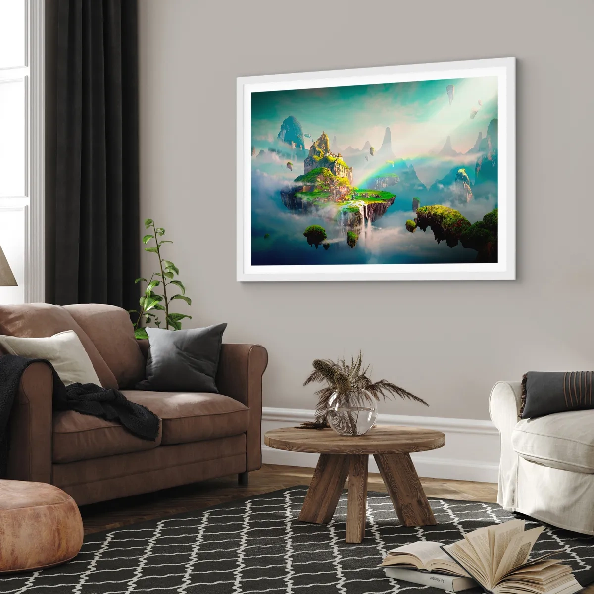 Poster in einem weißen Rahmen - Mitten am Himmel - glückliche Inseln - 100x70 cm