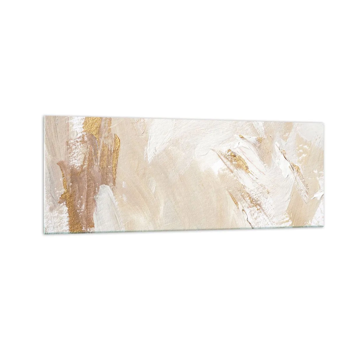 Glasbild - Bild auf glas - Zarte abstrakte Töne in Beige- und Goldtönen - 140x50cm - Pastellkomposition - Moderne Wanddekoration für Wohnzimmer und Schlafzimmer ARTTOR
