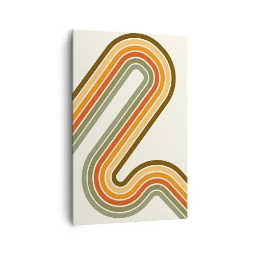 Bild auf Leinwand - Leinwandbild - Geometrisches Muster in Grün-, Orange- und Beigetönen auf hellem Hintergrund - 80x120cm - Zickzack zum Ziel - Moderne Wanddekoration für Wohnzimmer und Schlafzimmer ARTTOR