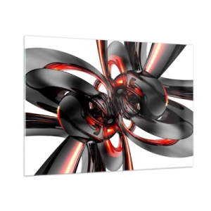 Glasbild - Bild auf glas - Moderne Abstraktion in Schwarz und Rot - 100x70cm - Uhrwerk in Graphit und Rot - Moderne Wanddekoration für Wohnzimmer und Schlafzimmer ARTTOR