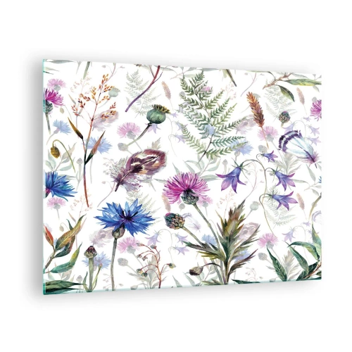 Glasbild - Bild auf glas - Zeichnungen von Wildblumen und Blättern auf hellem Hintergrund - 70x50cm - Polnisches Herbarium - Moderne Wanddekoration für Wohnzimmer und Schlafzimmer ARTTOR