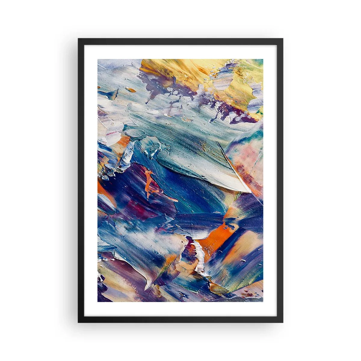 Poster in einem schwarzem Rahmen - Abstrakte Komposition mit bunten Pinselstrichen - 50x70cm - Farbverwirrung - Moderne Wanddekoration für Wohnzimmer und Schlafzimmer ARTTOR