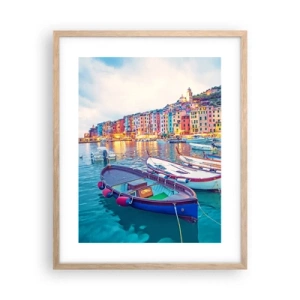 Poster in einem Rahmen aus heller Eiche - Bunter Abend im Hafen - 40x50 cm
