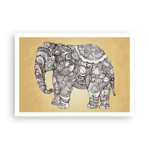 Poster - Handgezeichneter Elefant mit kunstvollem Muster auf beigem Hintergrund - 100x70cm - Elefant verhüllte sich - Moderne Wanddekoration für Wohnzimmer und Schlafzimmer ARTTOR