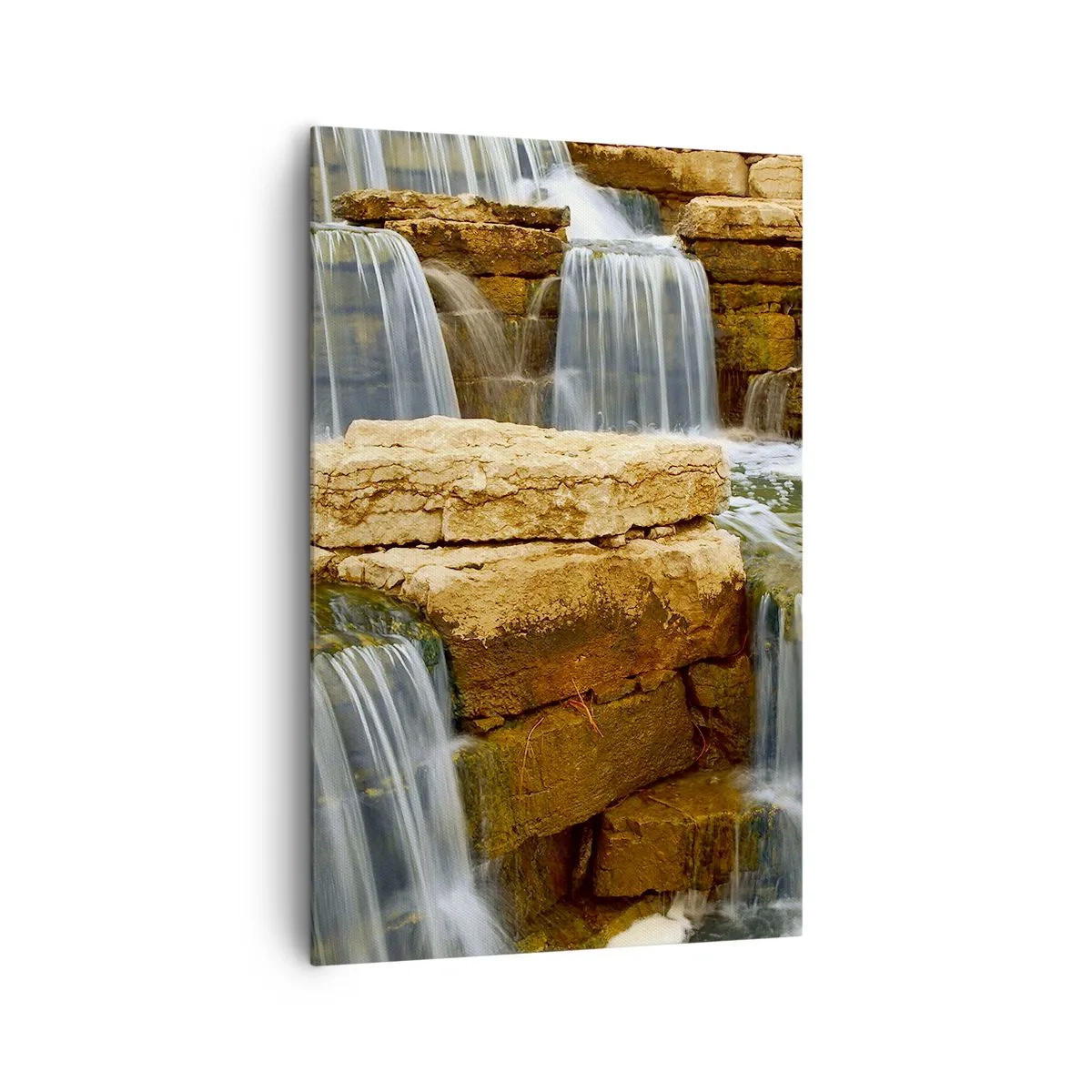 Bild auf Leinwand - Leinwandbild - Ein Wasserfall, der Steinstufen hinunterfließt - 80x120cm - Treppe zum Himmel - Moderne Wanddekoration für Wohnzimmer und Schlafzimmer ARTTOR