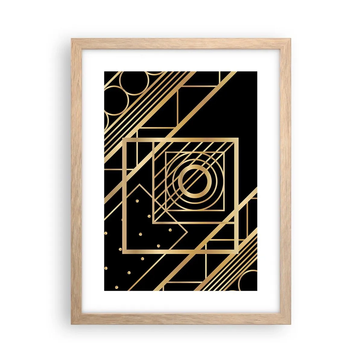 Poster in einem Rahmen aus heller Eiche - Goldene Geometrie - 30x40 cm