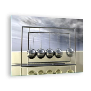 Glasbild - Bild auf glas - Newtons Kugeln im minimalistischen Ansatz - 70x50cm - Die Energie der Welt - Moderne Wanddekoration für Wohnzimmer und Schlafzimmer ARTTOR