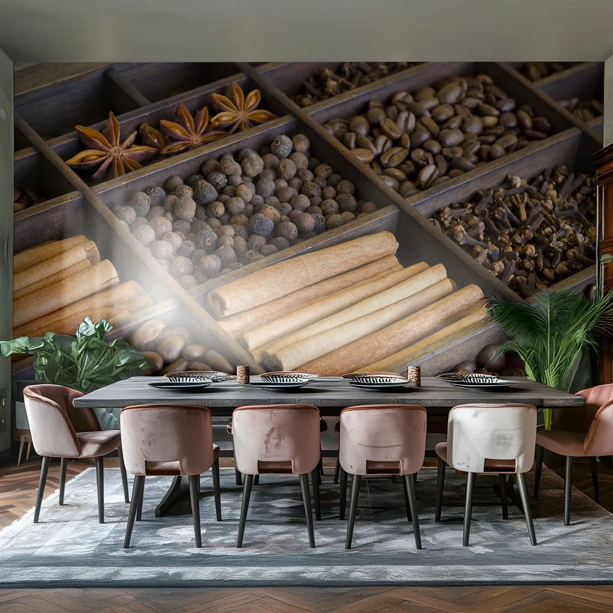 Fototapete Premium Canvas - Eine Fundgrube an Aromen - Gewürze, Kaffee, Zimt - 250x175 cm