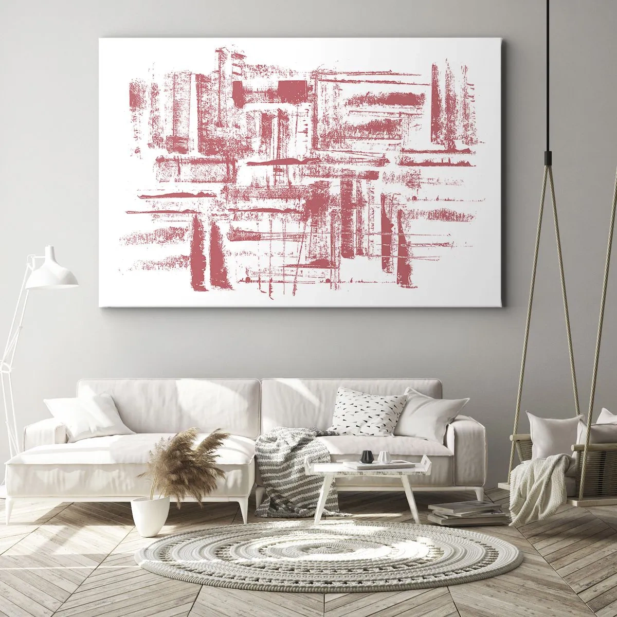Bild auf Leinwand - Leinwandbild - Abstrakte rosa Texturen auf weißem Hintergrund - 70x50cm - Die rote Stadt - Moderne Wanddekoration für Wohnzimmer und Schlafzimmer ARTTOR