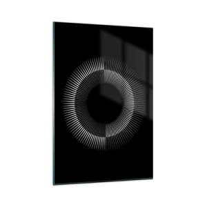 Glasbild - Bild auf glas - Grafischer Kreis mit Strahlen in Schwarz und Weiß - 80x120cm - Schwarze Sonne - Moderne Wanddekoration für Wohnzimmer und Schlafzimmer ARTTOR