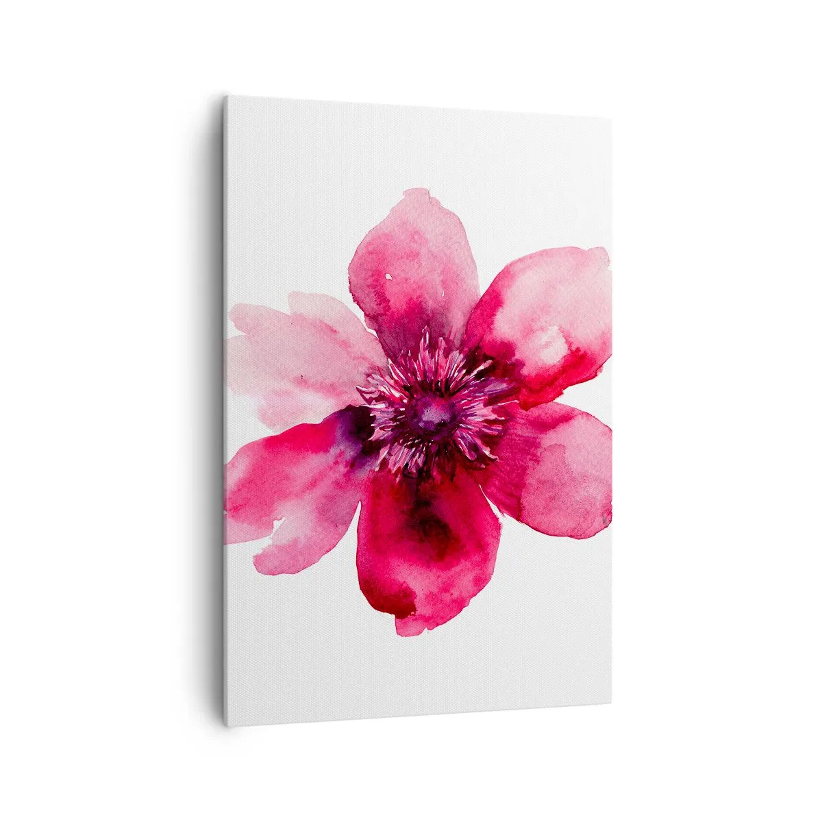 Bild auf Leinwand - Leinwandbild - Rosa Blume im Aquarellstil auf weißem Hintergrund - 70x100cm - Ein nach Karmin duftender Kuss - Moderne Wanddekoration für Wohnzimmer und Schlafzimmer ARTTOR