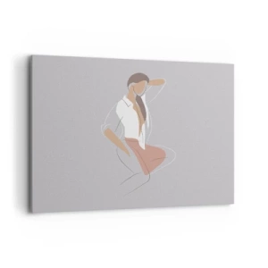 Bild auf Leinwand - Leinwandbild - Ein minimalistisches Frauenporträt in Pastellfarben. - 100x70cm - Umriss der Anmut - Moderne Wanddekoration für Wohnzimmer und Schlafzimmer ARTTOR