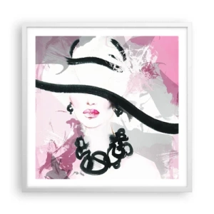 Poster in einem weißen Rahmen - Bildnis einer Dame in Schwarz und Pink - 60x60 cm