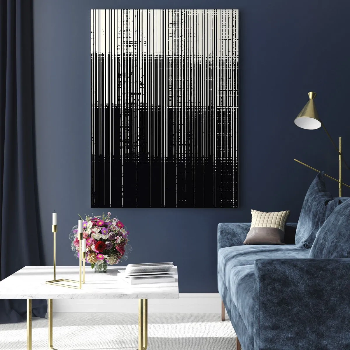 Glasbild - Bild auf glas - Abstrakte Linienkomposition in kontrastierendem Schwarz und Weiß - 80x120cm - Wellen und Vibrationen - Moderne Wanddekoration für Wohnzimmer und Schlafzimmer ARTTOR