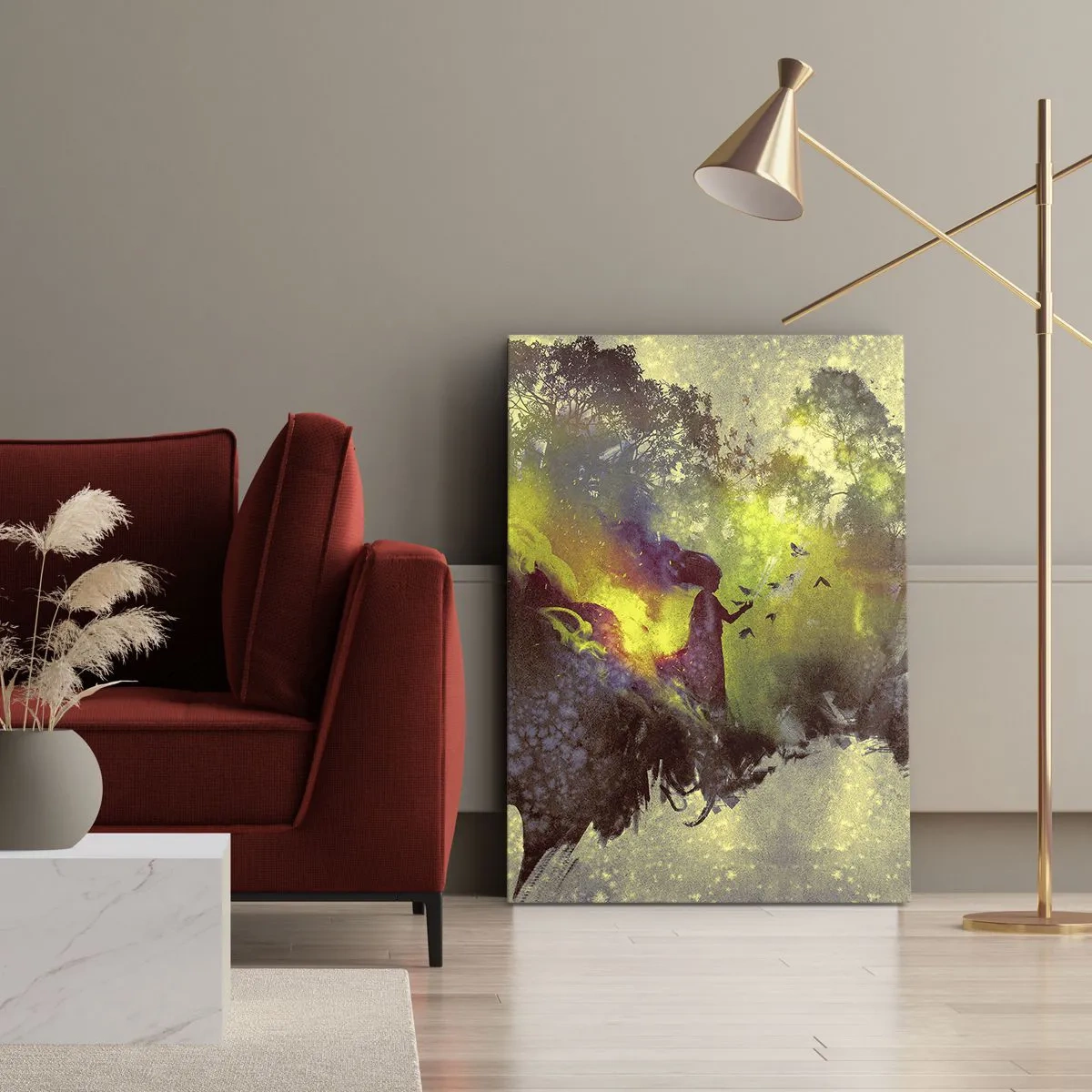 Bild auf Leinwand - Leinwandbild - Künstlerische Silhouette einer Frau mit der Natur im Hintergrund - 50x70cm - Mutter Natur - Moderne Wanddekoration für Wohnzimmer und Schlafzimmer ARTTOR