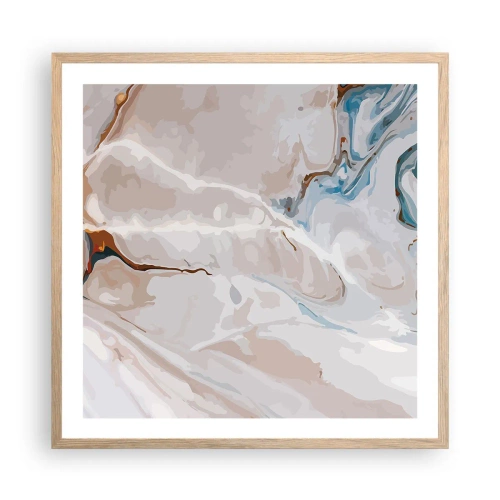 Poster in einem Rahmen aus heller Eiche - Blau schlängelt sich unter dem Weiß - 60x60 cm