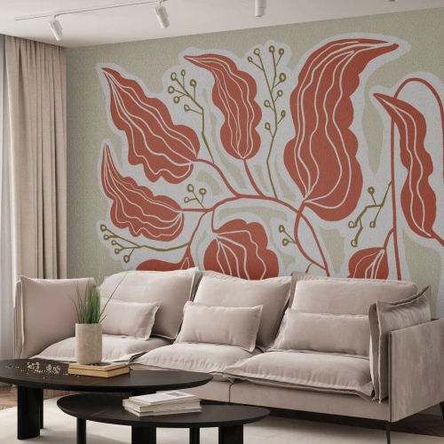 Fototapete Standard Eco - Im Folkstil und korallenartig - Boho, Botanisch, Blumen - 250x175 cm