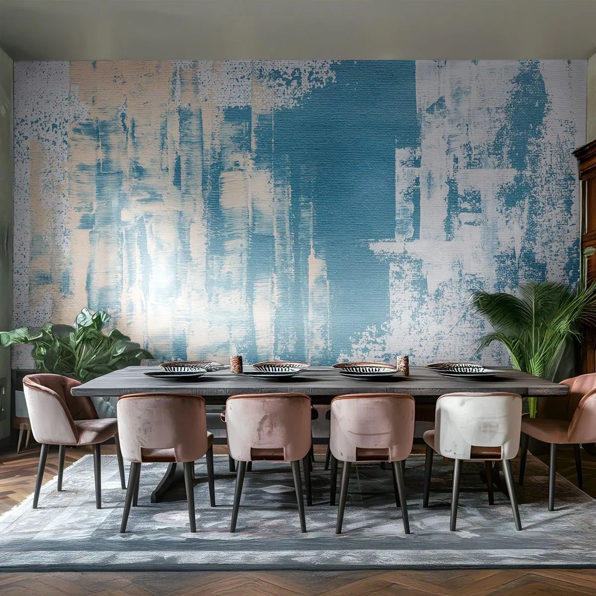 Fototapete Premium Sand - Eine blau-weiße Abstraktion, inspiriert von einer Eislandschaft. - 100x70cm - Durch einen Eiszapfen - Moderne Wanddekoration für Wohnzimmer und Schlafzimmer ARTTOR
