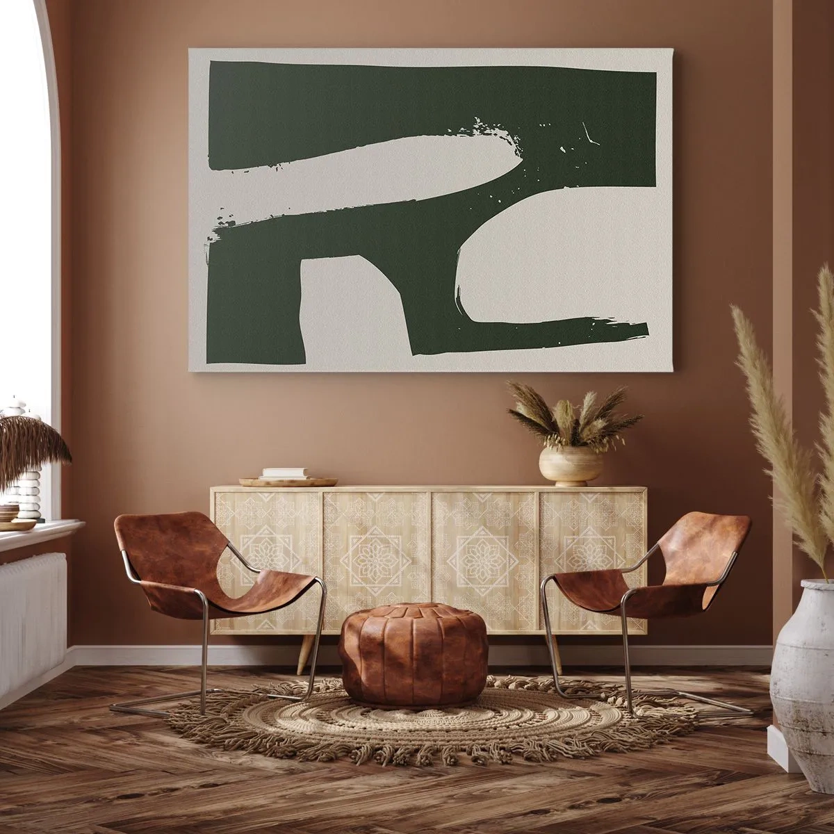 Bild auf Leinwand - Leinwandbild - Minimalistische Abstraktion in Grün auf hellem Hintergrund - 120x80cm - Weiße Buchten - Moderne Wanddekoration für Wohnzimmer und Schlafzimmer ARTTOR