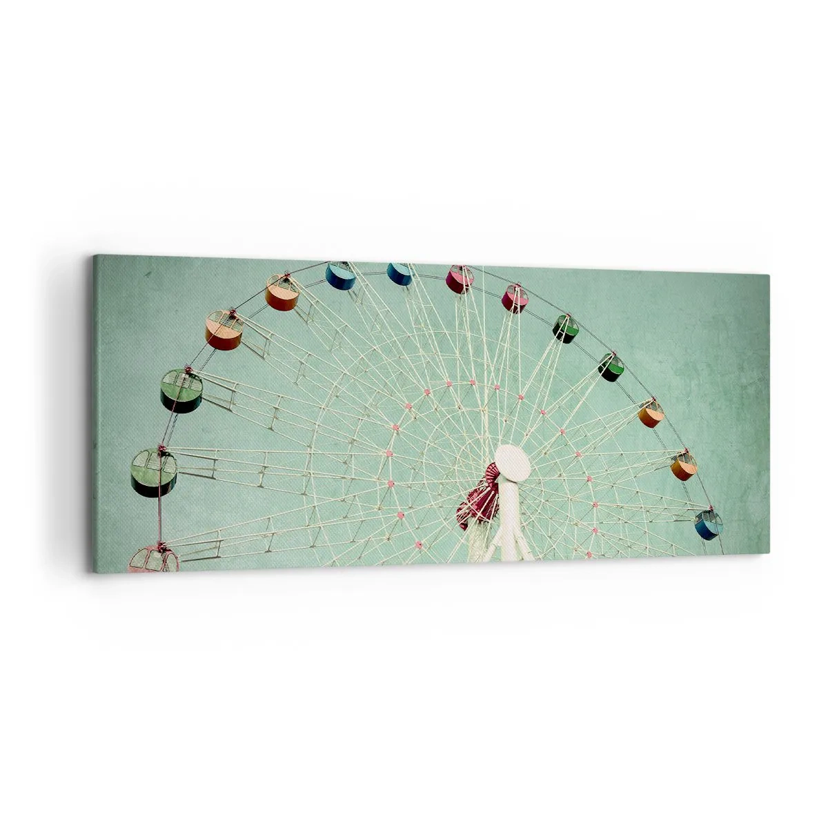 Bild auf Leinwand - Leinwandbild - Ein buntes Riesenrad vor blauem Himmel im Retro-Stil - 120x50cm - Wir laden zum Spiel ein - Moderne Wanddekoration für Wohnzimmer und Schlafzimmer ARTTOR