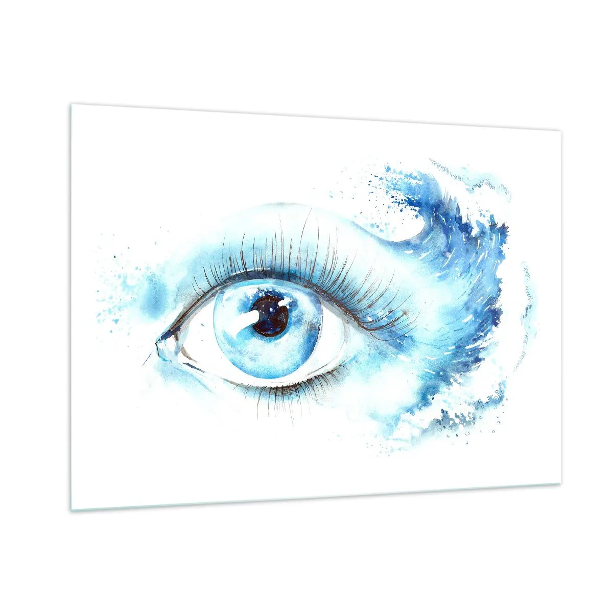 Glasbild - Bild auf glas - Blaues Auge im künstlerischen Aquarell - 100x70cm - Tauchen Sie ein in das Blau der Blicke - Moderne Wanddekoration für Wohnzimmer und Schlafzimmer ARTTOR