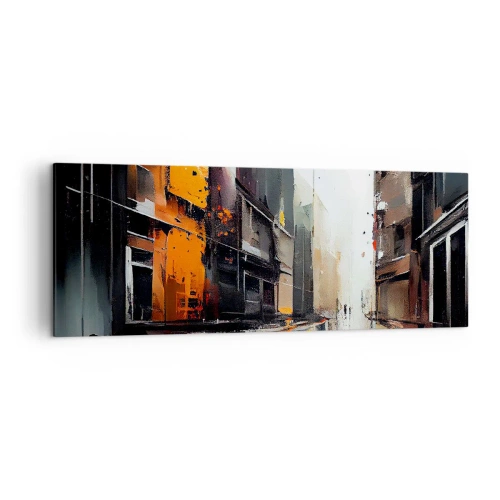Bild auf Leinwand - Leinwandbild - Abstrakte Ansicht einer Stadtstraße im Regen - 140x50cm - Regnerischer Tag - Moderne Wanddekoration für Wohnzimmer und Schlafzimmer ARTTOR