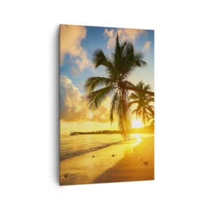 Bild auf Leinwand - Leinwandbild - Sonnenuntergang am Strand mit Palmen an der Küste - 80x120cm - Karibischer Traum - Moderne Wanddekoration für Wohnzimmer und Schlafzimmer ARTTOR