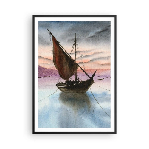 Poster in einem schwarzem Rahmen - Abend am Hafen - 70x100 cm