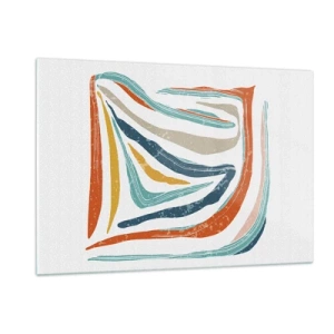 Glasbild - Bild auf glas - Bunte Streifen erzeugen eine dynamische Abstraktion auf weißem Hintergrund - 120x80cm - Abstraktion mit einem freundlichen Lächeln - Moderne Wanddekoration für Wohnzimmer und Schlafzimmer ARTTOR