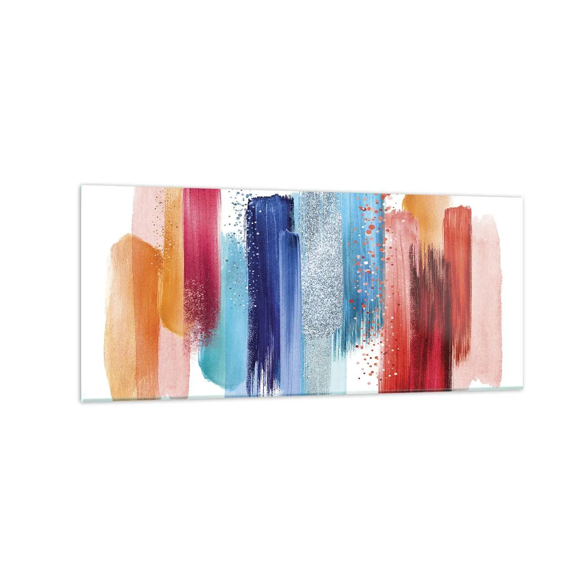 Glasbild - Bild auf glas - Bunte Pinselstriche auf weißem Hintergrund - 120x50cm - Auf und ab - Moderne Wanddekoration für Wohnzimmer und Schlafzimmer ARTTOR