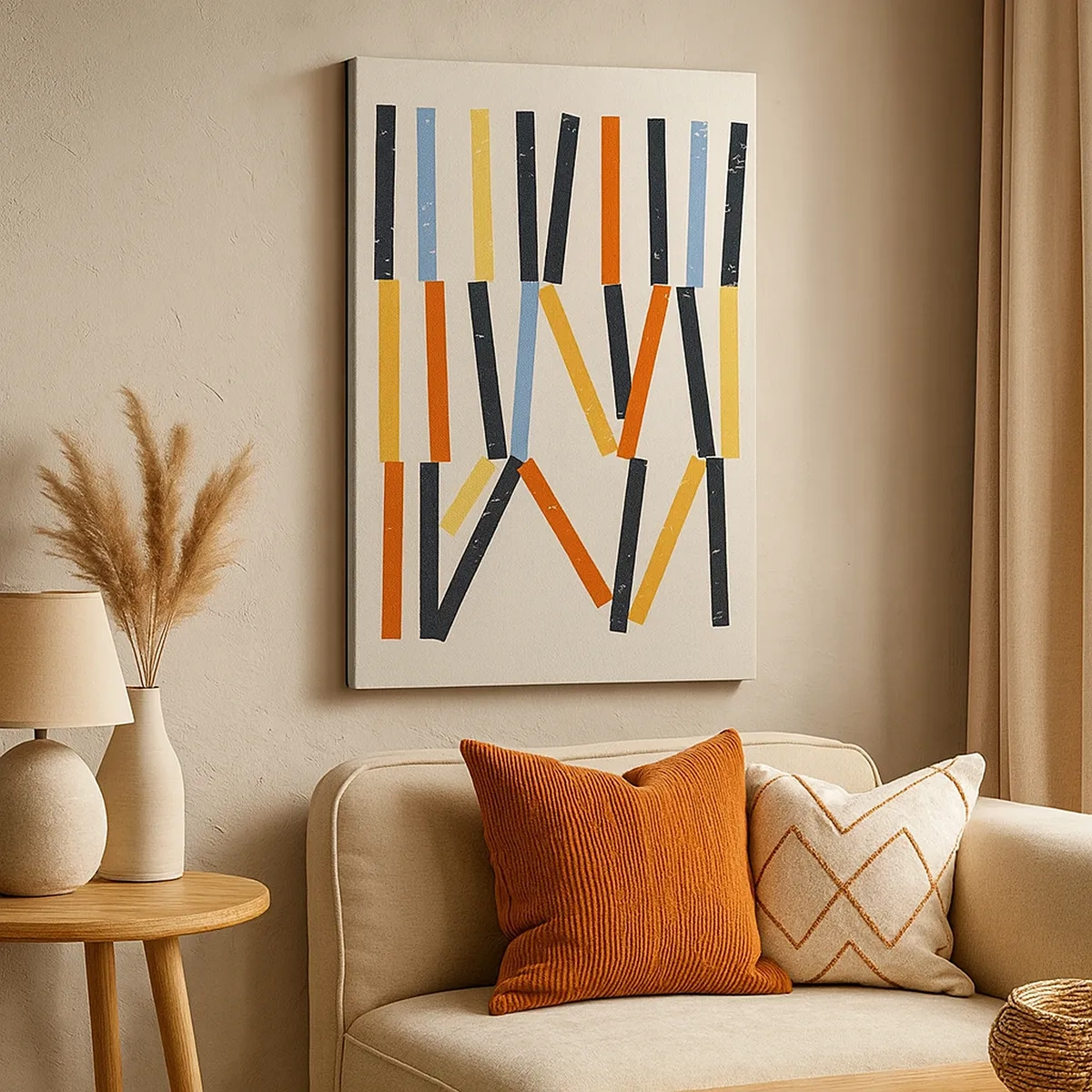 Bild auf Leinwand - Leinwandbild - Abstrakte Komposition mit farbigen und schwarzen Rechtecken in horizontaler Anordnung - 50x70cm - Komposition auf der Ebene - Moderne Wanddekoration für Wohnzimmer und Schlafzimmer ARTTOR