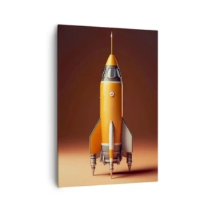 Bild auf Leinwand - Leinwandbild - Eine Rakete im Retro-Stil vor einem Hintergrund in Brauntönen - 70x100cm - Es beginnt mit einem Traum - Moderne Wanddekoration für Wohnzimmer und Schlafzimmer ARTTOR