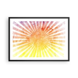 Poster in einem schwarzem Rahmen - Sonnenstrahlen in Orange- und Gelbtönen - 70x50cm - Sonnenaufgänge und Sonnenuntergänge - Moderne Wanddekoration für Wohnzimmer und Schlafzimmer ARTTOR