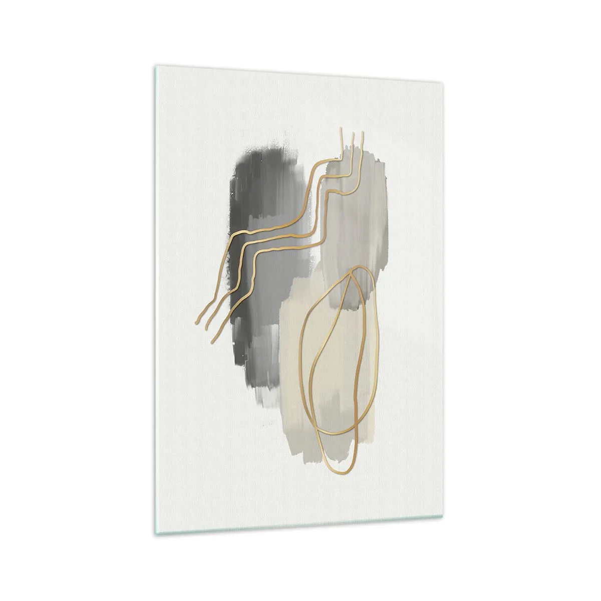 Glasbild - Bild auf glas - Abstrakte goldene Linien auf grauem Hintergrund - 70x100cm - Dauer und Bewegung - Moderne Wanddekoration für Wohnzimmer und Schlafzimmer ARTTOR