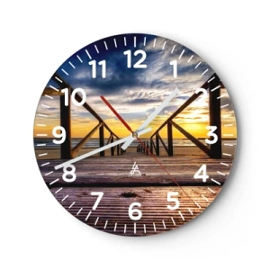 Wanduhr - Glasuhr - Direkt zum ruhigen Strand bei Sonnenuntergang - 40x40 cm